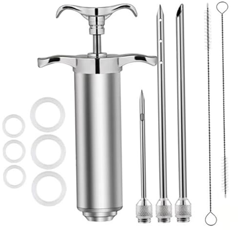Peosaard Baster för matlagning, 1 set kalkon baster 60 ml rostfritt stål kalkon spruta med 3 nålar och rengöringsborste för grill, köttinjektor för matlagning, köttinjektor för matlagning