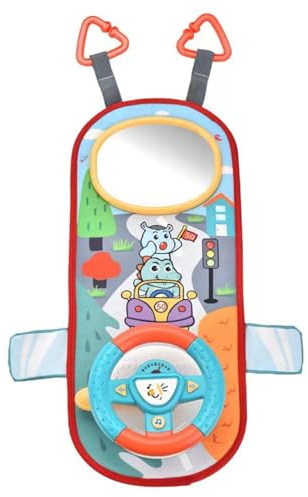 Rear Facing Car Seat Toys, 360° Rotation Baby Steering Wheel Toy with Mirror, Music, Lights and Driving Sounds, 12 Months+ Kids Steering Wheel for Car Backseat, Green, Ornaments de jardin