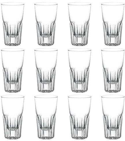 12 Bicchieri amaro per Liquore in Vetro base pesante Digestivi caffe freddo Shot Professionale per Bar pub bodega Ristorazione Su-sa Made in Italy Design Vintage Scanalato cl 14.5 h 12.6 cm