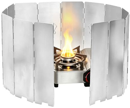 OVBOVA Fornello a gas, 14 piastre, pieghevole, antivento, 120 x 24 cm, con borsa nera, leggero, antiruggine e ideale per esterni, barbecue e campeggio