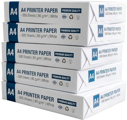 Acense A4 Printer Paper, White, 80 GSM, Premium Quality, 5 Packs of 500 Sheets, 2500 Sheets Total