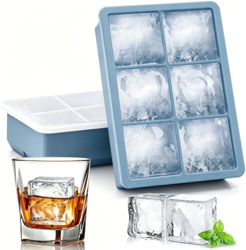 Azxb Large Silicone Ice Cube Tray (2-Pack), Easy Release 5 cm Big Ice Cubes - Cocktail, Whiskey Ice Cubes Mold - Ice Trays for Freezer with Lid Leak-Proof- Stackable Silicone Ice Tray