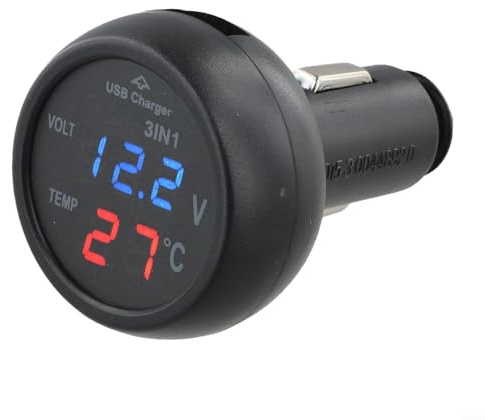 Termómetro voltímetro de coche de 3 pulgadas con enchufe USB, indicador de pantalla digital de 12 V 24 V para nivel de vehículo, sistema eléctrico automático (rojo azul)