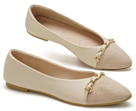 GLAMORA Bailarinas Manoletinas Mujer Elegantes Zapatos Planos Punta Fina Bicolor con Cadena Dorada Calzado de Vestir Oficina Ceremonia Eventos bg-40