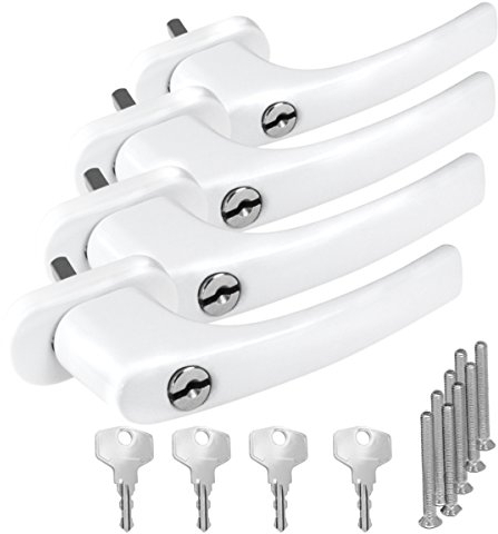 4 x Alu Fenstergriffe in Weiß abschließbar - Stiftlänge 40mm