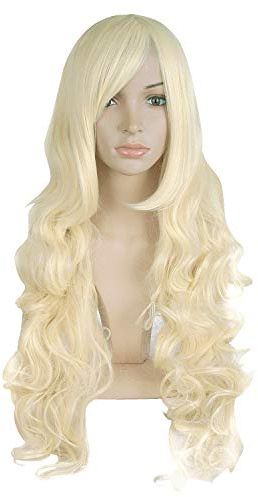 MapofBeauty 80 cm Langes Haar Spirale Lockige Kostüm Perücke, Hellblond | 32 Zoll Cosplay Perücke