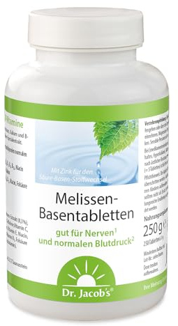 Dr. Jacob’s Melissen-Basentabletten I gut für Nerven & normalen Blutdruck* | Mit Melissenextrakt, Magnesium, Kalium, Zink, Citraten und 10 Vitaminen I für den Säure-Basen-Haushalt I 250 g(250 Tabletten)