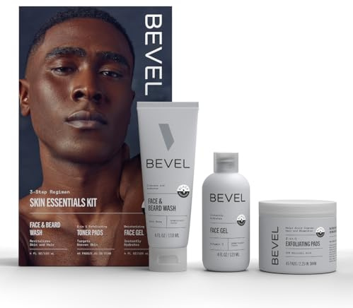 Bevel Skin Care Set for Men - Includes Face Wash with Tea Tree Oil, Glycolic Acid Exfoliating Pads, and Lightweight Face Moisturizer, Helps Treat Blemishes, Bumps and Discoloration