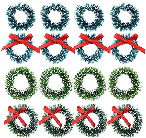 Amosfun 16 Stück 2.5CM 3CM Mini Weihnachtskranz Miniatur Kranz mit Schleife Dekokranz Adventskranz Weihnachtsschmuck Weihnachtsbaum Anhänger Puppenhaus Dekoration Ornament Weihnachtsdeko