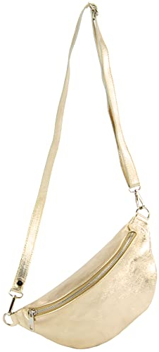 modamoda de - T211 Sac banane italien Medium En cuir souple, Métal doré clair, Small