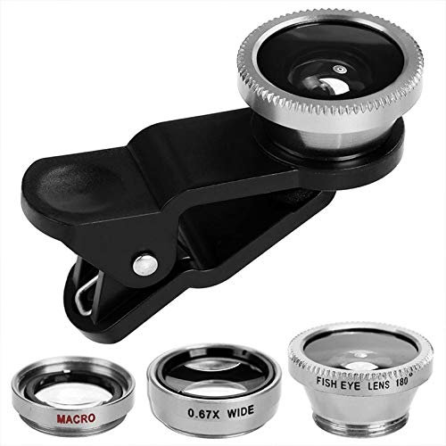 WSTERAO Kit d'objectif de caméra de téléphone 3 en 1 Objectif Universel Fish Eye Objectif Grand Angle Macro Clip Kit d'objectif de caméra pour iPhone 12, 11, XS, XR, 8 7 6s Plus, Samsung et Autres