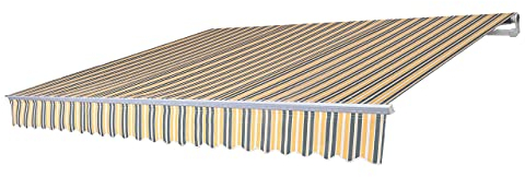 Mendler Toldo de aluminio HWC-E49, con brazos articulados, protección solar, 2,5 x 2 m, poliéster a rayas, color gris y amarillo
