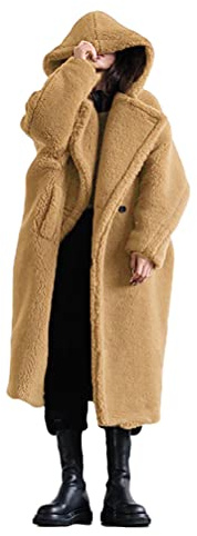 ORANDESIGNE Damen Jacken Mäntel Winterparka Frauen Winter Warm Outwear Vintage Oversize Lang Plüschjacke Cardigan Wärmemantel Ubergangsjacke Khaki L