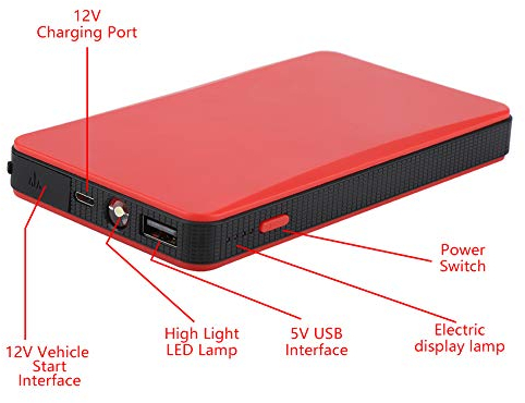 Banque de Puissance de Chargeur de Batterie de Moteur de démarreur de Saut de Voiture 12V Portable Yctze pour Moteur à Essence 3.0L Rouge Banque de Puissance de démarreur de Saut de Voiture démarreur