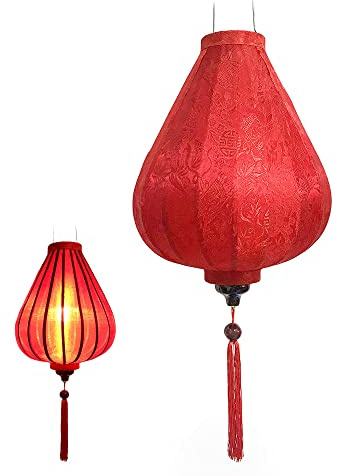 Lampion Asiatische Seide Weiß G - Durchmesser Ø 29 cm - Hoi An Laterne aus Stoff, Bambus und Holz - Vietnamesisches Kunsthandwerk und Asiatische Dekoration (Ref. G20-R)