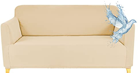 Poligino Sofabezug 3 Sitzer Wasserdicht, Sofahusse Elastisch Universal, Sofa Cover Stretch 3 Sitzer (180-220 cm) Beige