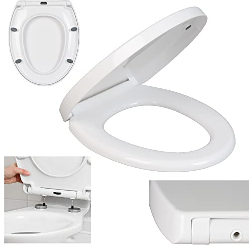 Quick Release Toilet Seat - with Soft Close Mechanism & Removable Hinges for Easy Cleaning - Universal Bathroom Bowl Seating, White