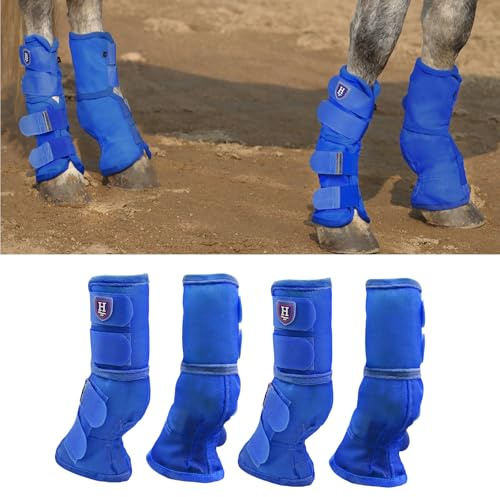 Harrison Howard Lot de 4 guêtres anti-mouches pour cheval - Coupe parfaite - Guêtres en maille dense avec confort ventilé - Protection fiable contre les éléments d'été - Bleu foncé - XL