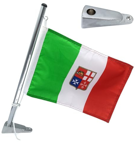 Glac Store® Asta Portabandiera Porta Bandiera in Acciaio Inox Inossidabile 35 cm con Staffa per Imbarcazioni Barca Yacht Bandiera Italiana Inclusa