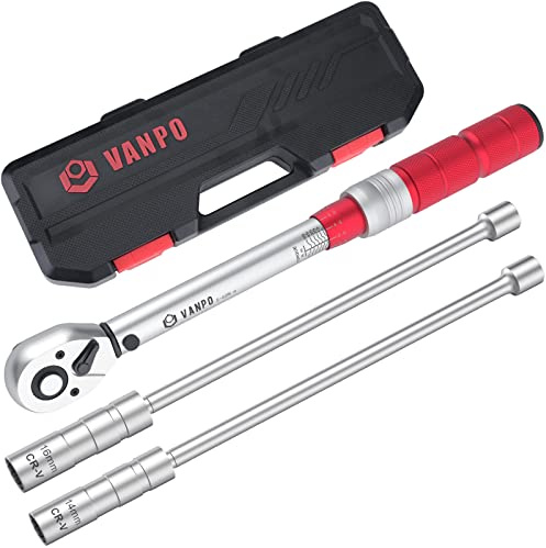 VANPO Drehmomentschlüssel 3/8 Zoll, 5-60Nm Torque Wrench Motorrad&Auto Set | ±3% Fehlergenauigkeit, 72-Zähne, mit Lengthen 30cm Magnetische Zündkerzenhülse 14/16mm für Zündkerzen Ersetzen