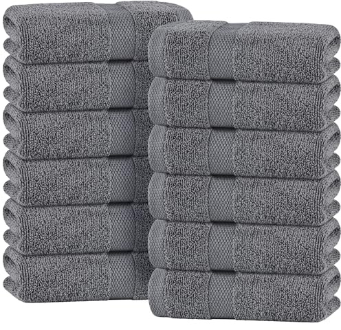 White Classic Wealuxe Grey Hand Towels for Bathroom 12 Pack, Cotton Hand Towel Bulk for Gym, Spa and Salon, Soft Extra Absorbent Quick Dry 16x27 Inch