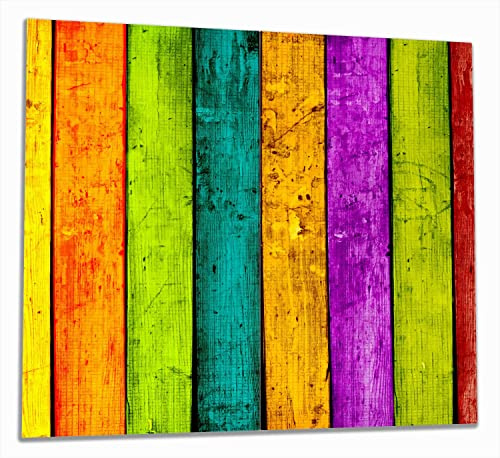 Wallario Herdabdeckplatte/Spritzschutz aus Glas, 2-teilig, 60x52cm mit 8mm hohen Füßen, für Ceran- und Induktionsherde, Buntes Holz - Bunte Streifen mit Farbe und Holzstruktur