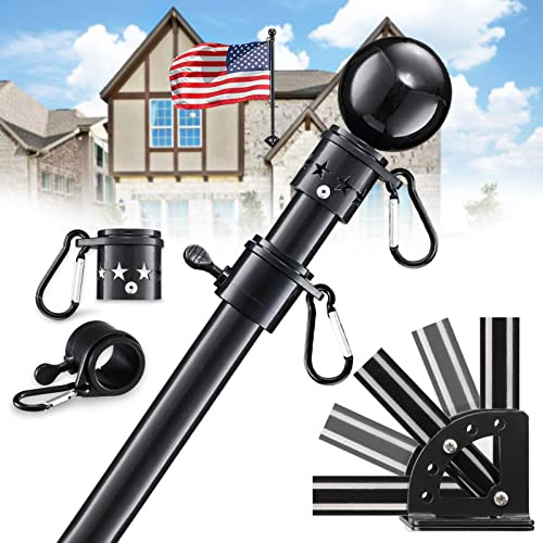 LAKEROD House Flag Pole Kit - 5ft Heavy Duty Metal Flag Pole Holder for Outside House,Tangle Free 3x5 Flagpole with Multi-Position Mounting Bracket for Porch,Outdoor