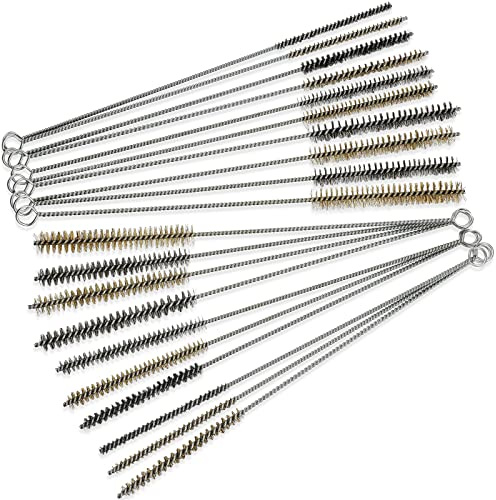 Perthlin Wire Tube Brushes Bulk for Cleaning Pipe Tube Brass Stainless Steel Round Wire Brush for Auto Parts Christmas, Bottles, Tubes, 5 Sizes(Silver Gold,20 Pieces)