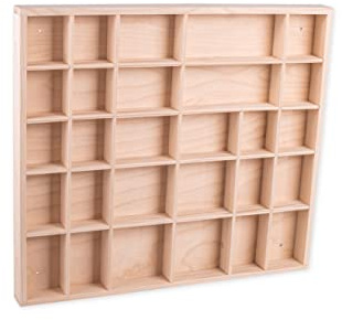 DECOCRAFT Multi Compartment Wooden Wall Storage Display Unit Shelf 28 Individual Sections for Small Keepsakes, Essential Oils, DIY Jewellery, Toys, Cars, Natural Wood