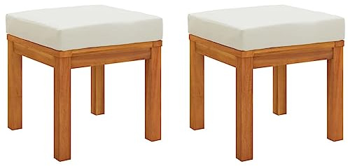 vidaXL Gartenhocker 2 STK., Sitzhocker mit Kissen, Holz Hocker für Garten Terrasse Innenhof, Gartenmöbel Fußhocker, Massivholz Akazie
