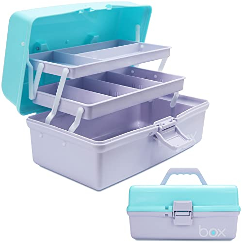 Creahaus Scatola portaoggetti multiuso da 30,5 cm, organizer, cassette degli attrezzi, valigetta per arti e bricolage, per cucito, organizer, scatola medica, cassetta di pronto soccorso (blu viola)