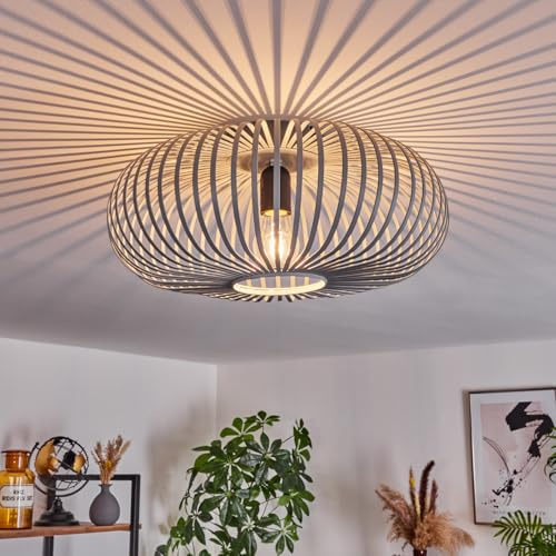 HOFSTEIN Deckenleuchte Oravi, Deckenlampe aus Metall in Grau/Schwarz, Leuchte im Industrial/Retro/Vintage-Design, Lichteffekt durch Gitter-Optik, Ø 40,5 cm, E27, Wohnzimmer, Esszimmer, Schlafzimmer