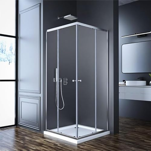 Eckeinstieg Duschkabine 90 x 90 cm Schiebetür Duschabtrennung, Goezes Duschschiebetür Schiebetüren Dusche 90x90cm Duschkabine aus 6mm ESG Sicherheitsglas, Duschwand Höhe: 185cm