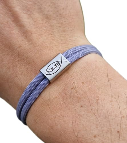 Gravur Armband mit Namen und Fisch, Taufe, Surfer Armband, personalisiertes Geschenk, Schmuck, Familie, Kommunion, Muttertag, Konfirmation