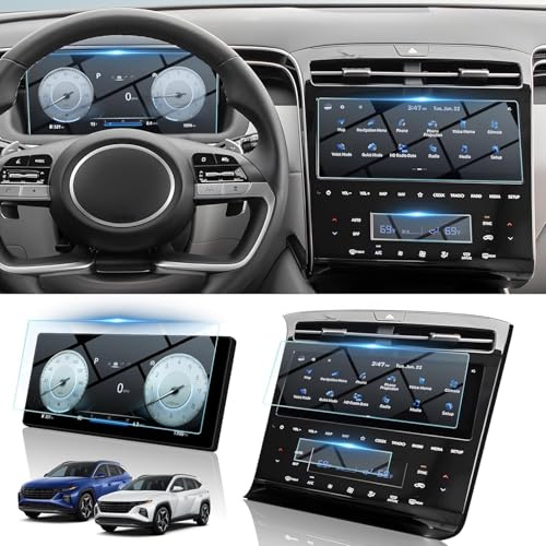 BIBIBO Lot de 3 films de protection d'écran compatibles avec Hyundai Tucson NX4 2021-2024, verre trempé 9H, film de navigation + cockpit numérique + film de protection d'écran pour climatisation