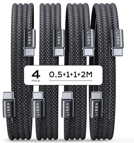 LISEN 60W USB C Kabel, [4er Pack, 0,5M 1M 1M 2M] USB C auf USB C Kabel Set, PD 3.0 Schnellladekabel USB C für iPhone 17 Pro Max Zubehör,iPhone 16 15,Switch,Samsung Galaxy S25,Pixel,MacBook,iPad,Xiaomi
