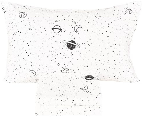 Scientific Sleep Starry Galaxy Solar System 100% Cotton 3 Pcs Twin Bed Sheet Set Kids Boys Girls Toddler Teen, Flat Sheet & Fitted Sheet & Pillowcase Kids Bedding Set (Galaxy, Twin)
