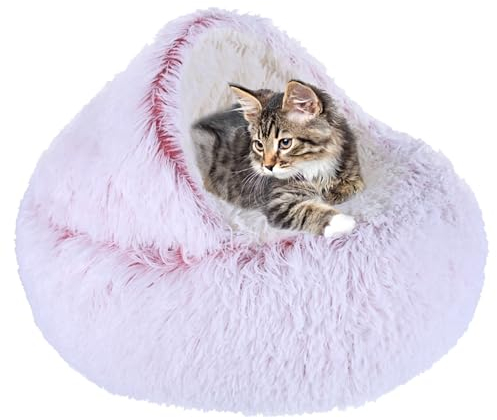 XIEMINLE Beruhigendes Katzenbett, Haustierkissen, Sofa, Anti-Angst, Katzensofa, waschbares Katzennest, Donut-Kuschelnest, Katzenkissen, Katzenbett Haus für Kätzchen und Welpen, Hunde, 65 cm, Rosa