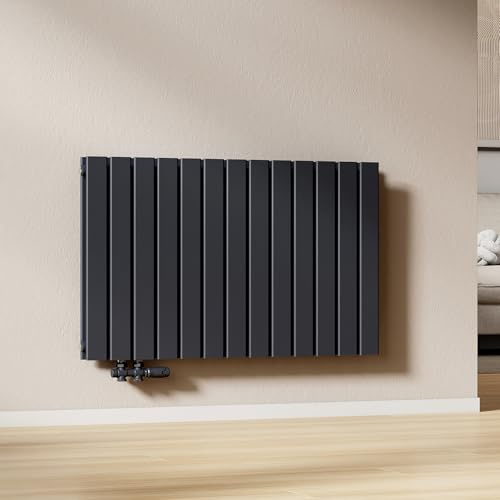 EMKE Radiatore Piatto, 63x100cm, Radiatore Acqua Calda, Radiatore a Pannello Radiatore Design Orizzontale, Doppio strato, Antracite