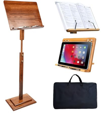 EASIDAYFAN Bamboo Music Stand for Sheet Music with Carrying Bag, Portable Wood Music Stands Holder Foldable with Case Adjustable Height 45.3''-53.1'' for Guitar Violin Piano (Bamboo Music Stand)