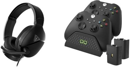 Turtle Beach Recon 200 Gen 2 Amplified Gaming Headset - PS4, PS5, Xbox Series X|S One, Nintendo Switch & PC & Venom Twin Charging Dock with 2 x Rechargeable Battery Packs - Black