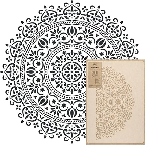 NAKLEO Mandala Große Malschablonen Durchmesser 59 cm - M, Orientalischer Kreis Geometrisches Ornament, Wiederverwendbare Kunststoff Wandschablone DIY Handwerk, Holz Möbel Boden Stoff