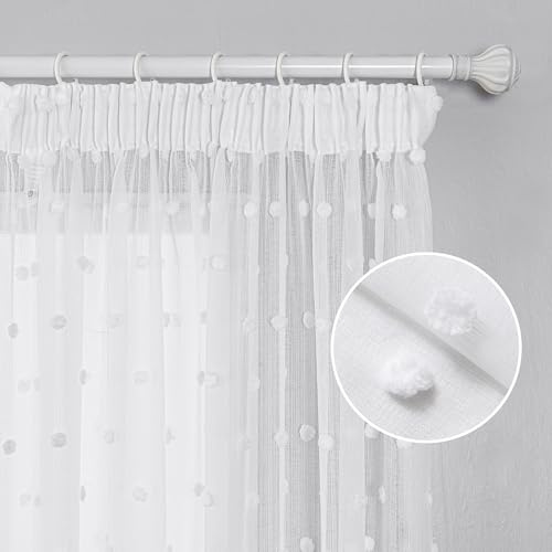 MYSKY HOME Sheer Voile Vorhang Kinderzimmer Gardinen Transparent Wohnzimmer | Weiss,2er Set,H225 x B140 cm,Gardinen mit Kräuselband,Kinderzimmer Vorhang Halbtransparent,für Schlafzimmer,Sheer Curtains