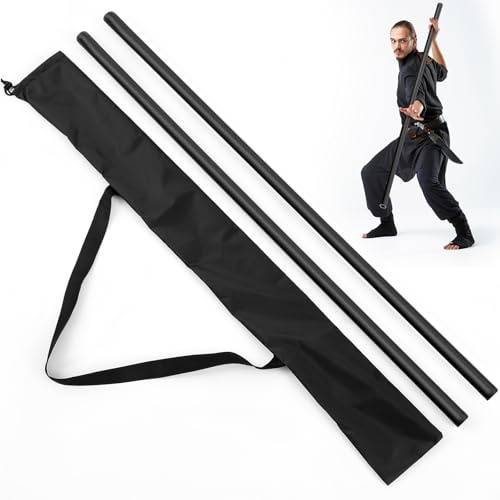 ShinyRelief 2 Pcs Foam Padded Sticks Martial Arts Training Stick, Foam Padded Practice Bar with Carrying Bag for Safe Practice Training Martial Arts and Karate(Black,3.94 ft)