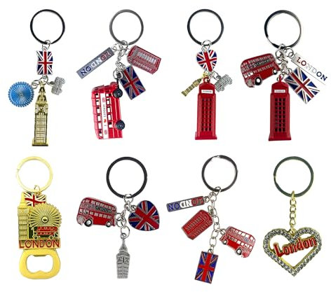 LILAJ Set of 6 London Souvenir Chain Keychains, British Icons - Telephone Booth, Double-Decker Bus, Big Ben, 3D Replicas, Ideal for Keys & Bags, Cute Keyring Ornament, Home Decor Gift