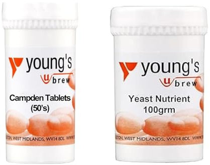 Young's Campden - Compresse e lievito nutritivo, confezione da 2, perfette per la produzione di vino e sidro fatti in casa, 50 compresse, 100 g di nutrienti