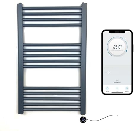 Greened House Anthracite Electric WiFi Heated Towel Rail 500mm W x 800mm H