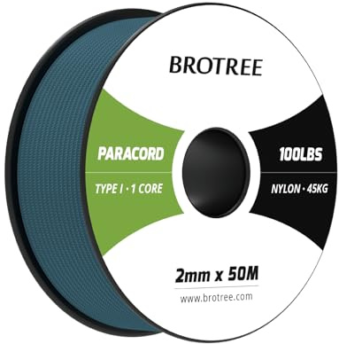Brotree Paracord 2mm 50M 100% Nylonrep 1 Tråd Typ I Snöre för Utomhus, Hundhalsband, Armband, Camping - 45kg Brottlast (Kricka)