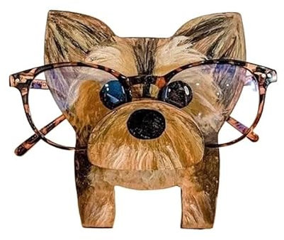 YJINGART Brillenhalter Tier 3D Tier Gläser Regal Rack Holz Schnitzerei Sonnenbrille Display Halter Ständer Liefert Nette Hause Regale Dekorationen Zubehör(Yorkshire Terrier)
