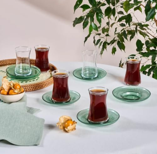 Karaca Juliet 12-Piece Turkish Tea Set for 6 People, Green